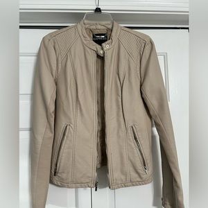 Express mixed media moto jacket taupe/beige